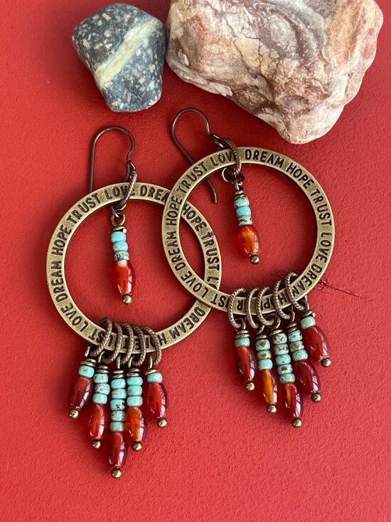 Handmade Jewelry - Carnelian and Turquoise Picasso Dangle Earrings | Southwestern | Inspirational
